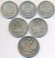 Orosz Birodalom 1914. 10k Ag (3x) + 15k Ag (2x) + 20k Ag T:1-,2
Russian Empire 1914. 10 Kopeks Ag (...