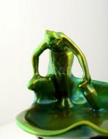 Zsolnay vizet merő lány, eozin mázas, jelzett, hibátlan, 16×14 cm, m:9 cm