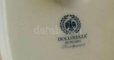 Hollóházi porcelán kalapos hölgy kutyával, kézzel festett, jelzett, hibátlan, m: 39 cm