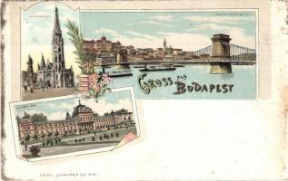 Budapest, Lánchíd, Mátyás templom, Lukács fürdő, Scneider & Lux No. 103. litho (fl)