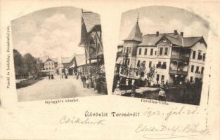 Tarcsa, Tatzmannsdorf; utcakép gyógyszertárral, Carolina Villa. Kiadja Frankl és Ledofsky / street view with pharmacy, villa
