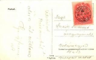 Párkány, Parkan, Stúrovó; Hont vármegye bank, utcakép üzlettel / street view with bank, shop