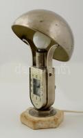 MOFÉM art deco stílusú lámpa, órával, működik, alabástrom talapzattal, m:27 cm