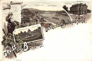 Budapest, Népszínház, Várkert rakpart, Margit fürdő, floral, Regel u. Krug litho (EK)