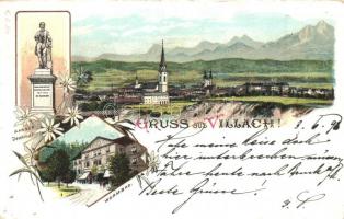 1898 (Vorläufer!) Villach, Warmbad, Gasser Denkmal / spa, statue, floral litho
