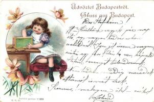 1899 Üdvözlet Budapestről / child, floral (EK)