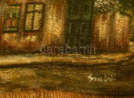 Szabó jelzéssel: Régi tabán, Mélypincze vendéglő. Festett selyem kép, üvegezett keretben, 10×14 cm