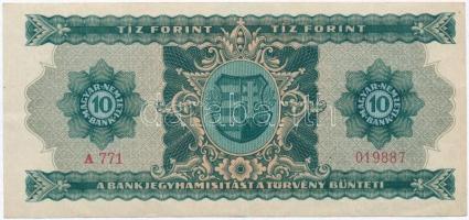 1946. 10Ft "A771 019887" T:II- több halvány hajtás, szép papír / Hungary 1946. 10 Forint &...
