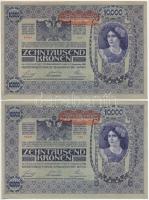 1918. 10.000K (3x) sorszámkövetők "1206 53444" - "1206 53446", piros "DEUTS...