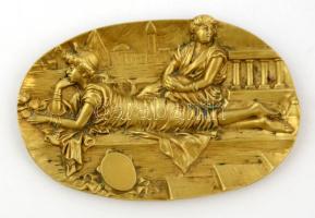 Bronz tálka, plasztikus női alakokkal, 17×11 cm