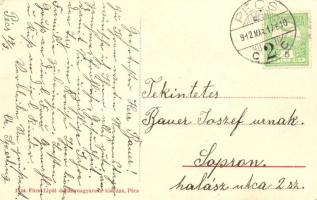 Pécs, Posta és távirda palota automobillal. Fürst Lipót kiadása