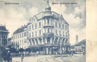 Nagyvárad, Oradea; Bémer tér, Poynár palota, fogorvos, Koch testvérek üzlete. kapható Vidor Manónál / square, shops (EK)