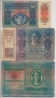 6db-os vegyes magyar korona bankjegy tétel, benne kettő darab piros "MAGYARORSZÁG" felülbé...