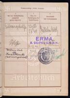 1939 III. Birodalom munkakönyv jó állapotban /  Deutsches Reich / German Empire Arbeitsbuch /  Worke...