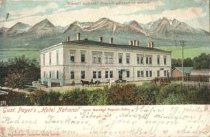 Poprád-Felka, Poprad; Payer Nemzeti szállodája a pályaudvar mellett, étterem, kávézó / Payer's Hotel National by the railway station, restaurant, café, Ed. Feitzinger Verlag (ázott sarok / wet corner)