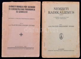 Bajcsy-Zsilinszky Endre két műve: Nemzeti radikálizmus (1936); A Nemzetközi Radikális Párt gazdasági és szociálpolitikai programmja és szervezete (1931). Tűzött papírkötésben, jó állapotban.