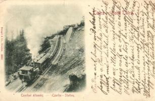 1898 Tátra, Csorbai vasútállomás, gőzmozdony / railway station, locomotive (kis szakadás / small tear)