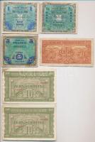 Vegyes: Ausztria / Szövetséges megszállás 1944. 50gr + 10Sch (2x) sorszámkövetők + Franciaország / Szövetséges katonai kiadás 1944. 5Fr + Német 3. Birodalom / Szövetséges megszállás 1944. 1/2M + 1M T:III,III- Mixed: Austria / Allied occupation 1944. 50 Groschen + 10 Schilling (2x) sequential serials + France / Allied military currency 1944. 5 Francs + German Third Reich / Allied occupation 1944. 1/2 Mark + 1 Mark C:F,VG Krause 102, 106, 115, 191, 192