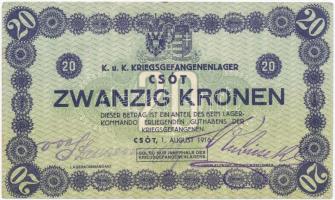 Csót / Hadifogolytábor 1916. augusztus 1. 20K számozott, gumibélyegzős aláírással T:III szép papír /...
