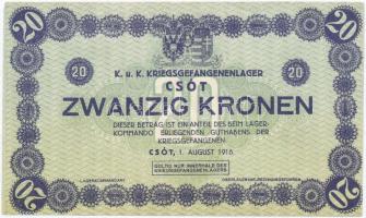 Csót / Hadifogolytábor 1916. augusztus 1. 20K sorszám és aláírások nélkül T:I-,II  / Hungary / Csót ...
