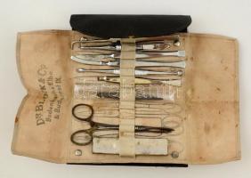 Hordozható orvosi sebész készlet, Dr. Block (Bodenbach/Budapest) bőr tokban, jó állapotban