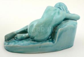 Zsolnay alapmázas fekvő akt, jelzett, apró lepattanással, 24x14x12 cm