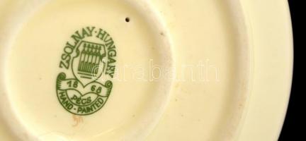 Zsolnay virág mintás gyertyatartó, kézzel festett, jelzett, hibátlan, m:15 cm