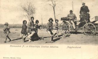Nagybecskerek, Velky Beckerek, Zrenjanin; cigányok főúrral; roma nyelvű szöveggel. Felvette és kiadja Oldal / Kurmanduk P, a áláczolkájá, Unalina dakalina / gypsy children with noble man. Romany text
