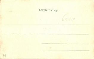 Eger, Széchenyi utca a postával, magyar zászlós litho képeslap