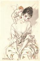 Italian art postcard, gently erotic art postcard. GBT No. 3-5. s: Mauzan