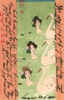 Asian style Art Nouveau art postcard. Edit. E. Storch s: Raphael Kirchner