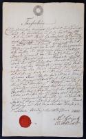 1832 Keresztelési anyakönyvi kívonat, német nyelvű, 15 kr. benyomott illetékbélyeggel, viaszpecséttel