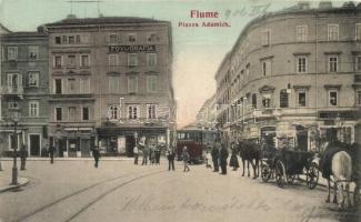 Fiume, Adamich tér, Fotografia, F. Schnautz és Fratelli üzlete, villamos, Grand Magazin / Piazza Adamich / square, shops, tram (Rb)