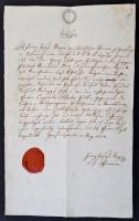 1824 Keresztelési anyakönyvi kívonat, német nyelvű, 7 kr. benyomott illetékbélyeggel, viaszpecséttel