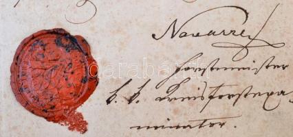 1800 Könyvvizsgálói igazolás, német nyelvű, 30 kr. benyomott illetékbélyeggel, viaszpecséttel