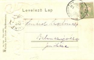 Hajdúböszörmény, Kossuth tér, Református templom. Art Nouveau virágos litho képeslap. Kiadja Szabó F...