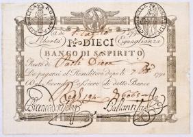 Olasz államok / Római Köztársaság / Francia megszállás 1798. 10P "Banco di S. Spirito" víz...