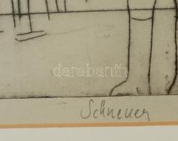 Schneuer, David (1905-1988): Lovas alakok, rézkarc, papír, paszpartuban, plexizett fa keretben, 21,5...