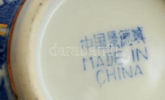 Kínai kézzel festett csésze evőkanállal, hibátlan, jelzett, d:11 cm