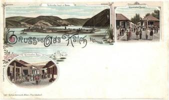 1897 Ada Kaleh, a sziget látképe, török bazár / view of the island, Turkish market, floral, Art Nouveau, litho (vágott / cut)