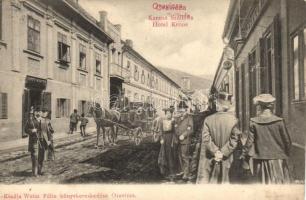Oravica, Oravita; utcaép, Korona szálloda, Josef Winter üzlete. Weisz Félix montázslapja / Hotel, shop, street view, montage