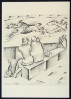 Molnár C. Pál (1894-1981): Lóverseny, kis szériás ofszet, 30×21 cm