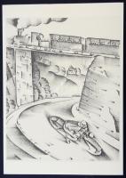Molnár C. Pál (1894-1981): Motorverseny, kis szériás ofszet, 30×21 cm