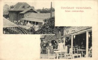 Vízakna, Ocna Sibiului; Seiser cukrászda és terasza, pincérnők / pastry shop, confectionery, terrace with waitresses