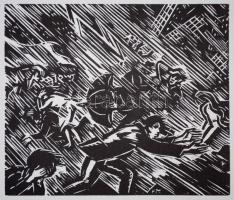 Frans Masereel (1889-1972): Ítéletidő, fametszet, papír, jelzett a metszeten, 13×11 cm
