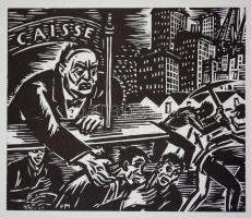 Frans Masereel (1889-1972): Kizsákmányolás, fametszet, papír, jelzett a metszeten, 13×11 cm