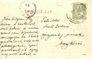 Újkécske, Tiszakécske; vasútállomás, Hanusz Béla fűszer és vaskereskedése és saját kiadása, Art Nouv...