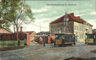 Kaunas, Kowno; Strassenbahnhof / tram railway station, omnibus. A. Ratz Nr. 218. (EB)
