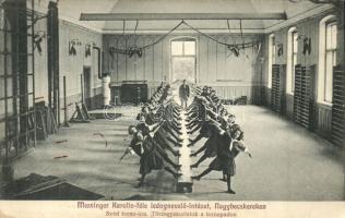 Nagybecskerek, Messinger Karolina-féle leánynevelő intézet, Svéd tornaóra, Törzsgyakorlatok a tornapadon, kiadja Oroszy Lajos / girl school, gymnastics class