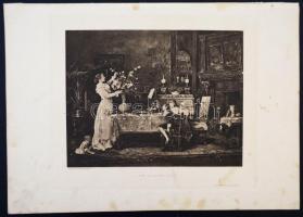 cca 1890 Munkácsy Mihály: Apa névnapja, fénymetszet, papír, feliratozva, 24×34 cm